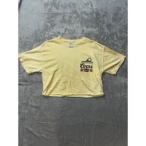 Comfort Wash Coors Banquet Beer Graphic Crop T-Shirt Yellow Medium